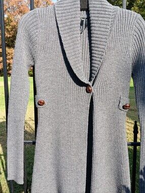 Take Out gray rib-knit cardigan sweater